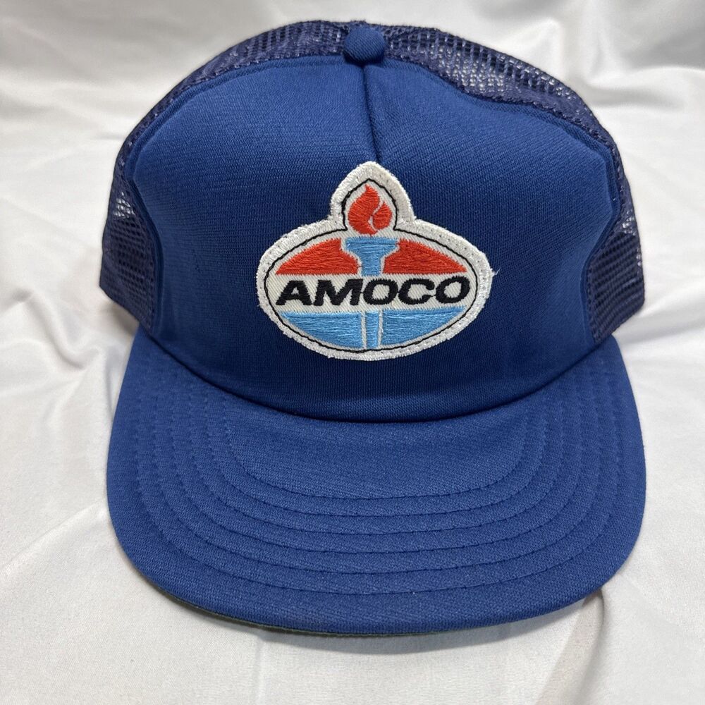 Vintage Amoco Gas Oil Snapback Cap Hat Patch Blue Made in USA